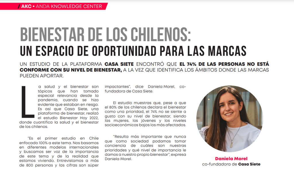 Nota Revista Anda: Bienestar de los chilenos, un espacio de oportunidad para las marcas